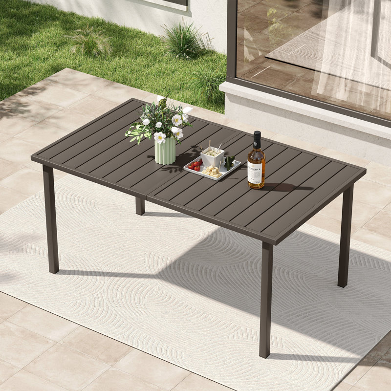 Zestversa 6-Person Rectangular Taupe Metal Outdoor Dining Table, 28.3" H x 59.8" W x 35" D