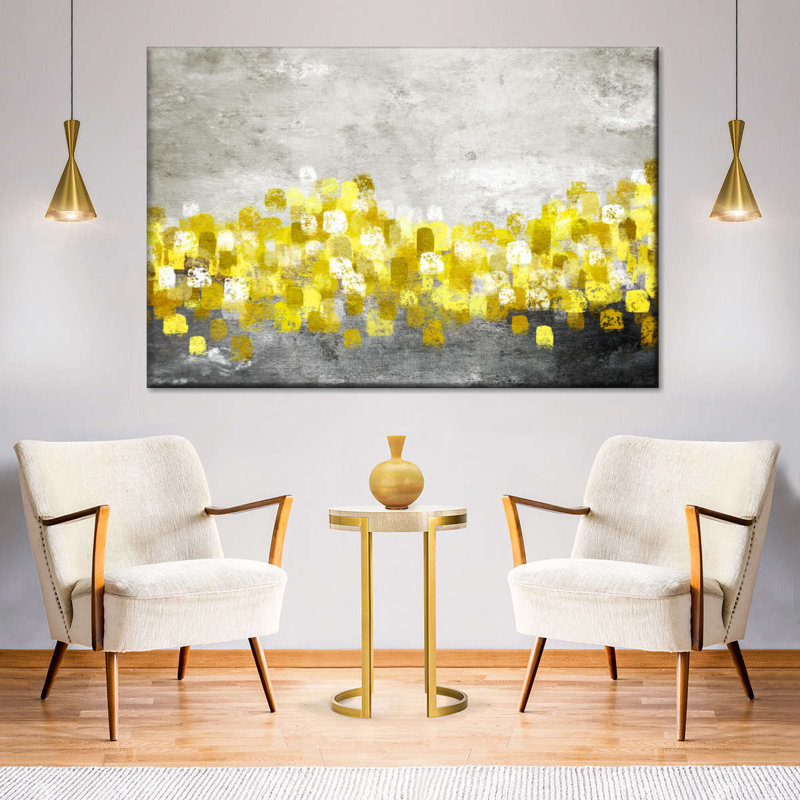 Éclat de jaune abstrait XXII sur toile, H 16 po x l 24 po x P 1,25 po