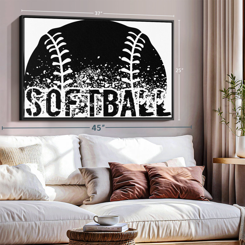 Impression sur toile noire Softball, H 25 po x l 37 po