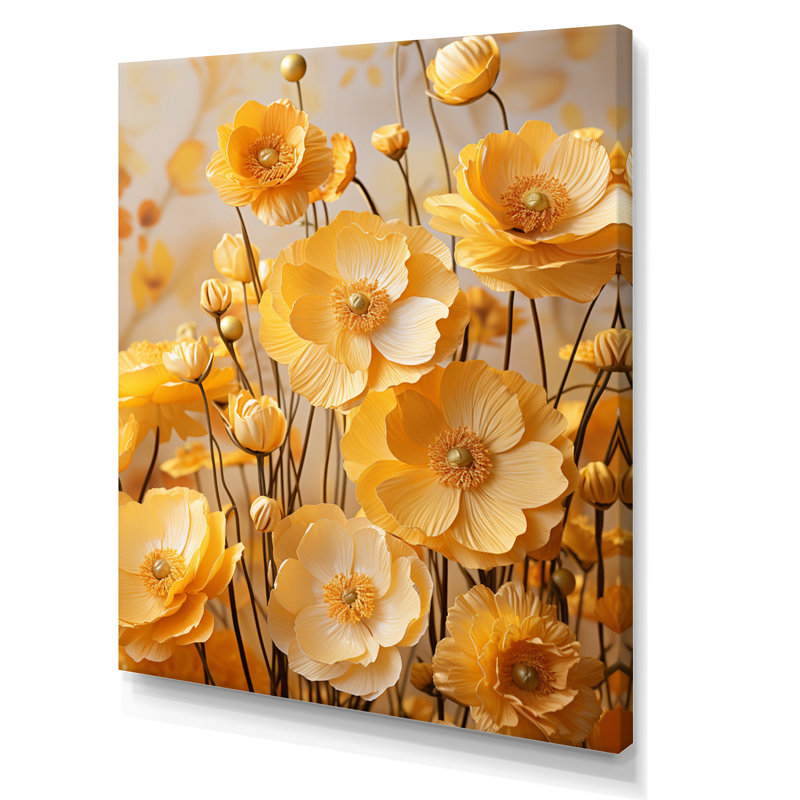 «Peach Flowers Sunny Buttercups I», reproduction sur toile florale et botanique, H 44 po x l 34 po x P 1,5 po, Toile tendue