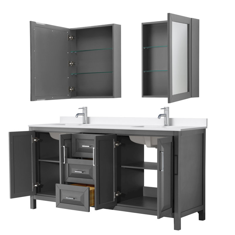 Daria 72 in. with Mirror Vanity, White Quartz, Gray, Polished Chrome