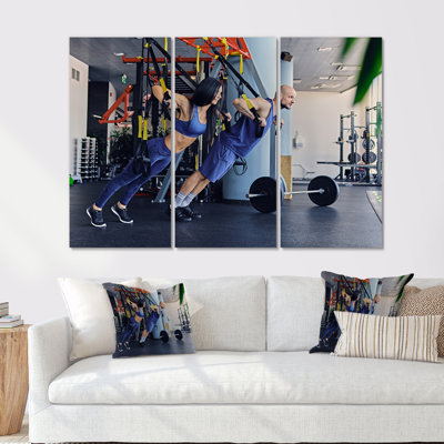 Athletic Couple Robes Gym Training - Aerobic & Bodybuilding Wall Art Living Room Set