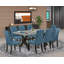 Ensemble de salle à manger moderne 9 pièces comprenant une table rectangulaire en bois avec pattes en X et 8 chaises de salle à manger Parson en tissu lin bleu multicolore.-1556786981-1556786982