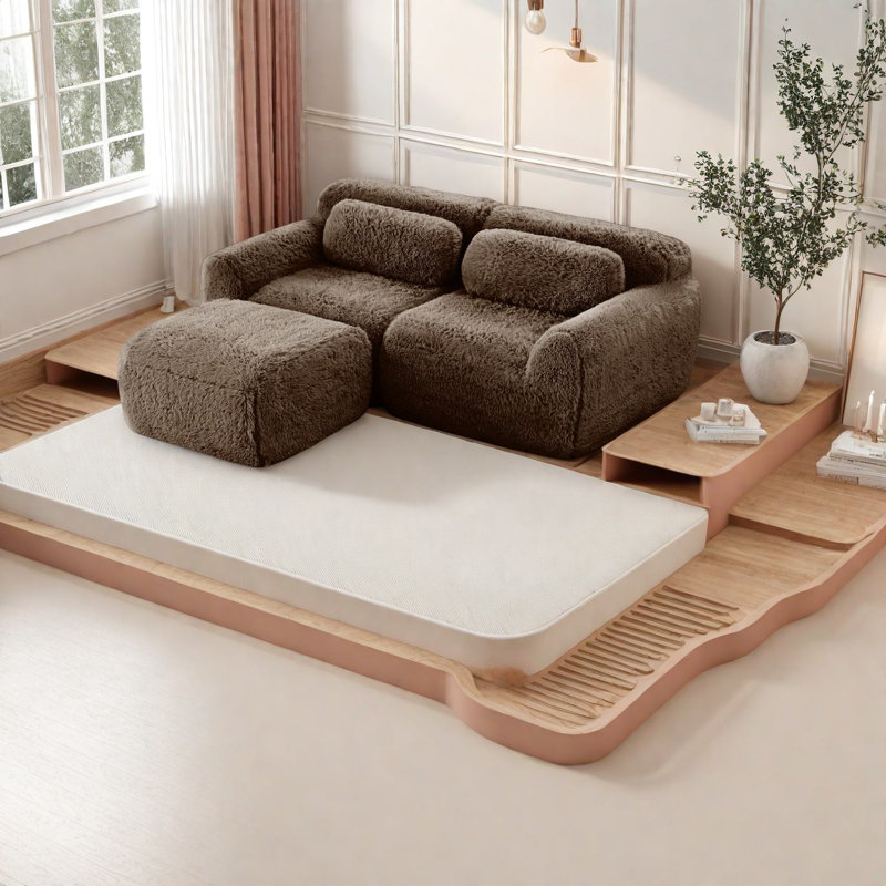 Canapés ergonomiques en forme de L, tissu chocolat moelleux, confort de chambre à coucher