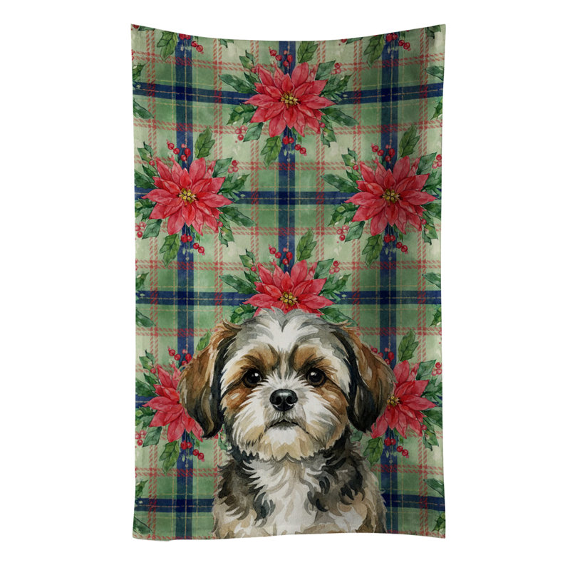 Brindle Shih Tzu Christmas PoinsettIas Kitchen Towel, Brindle Shih Tzu