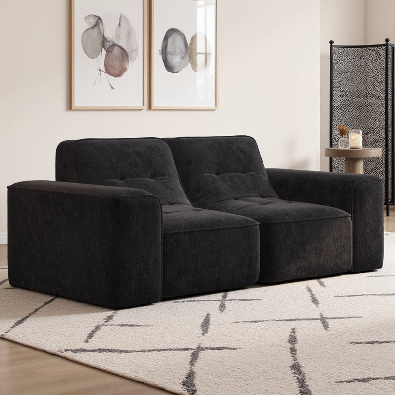 Canapé modulaire 83,6 po à 3 places en tissu chenille scintillant capitonné 83,6 po, Noir