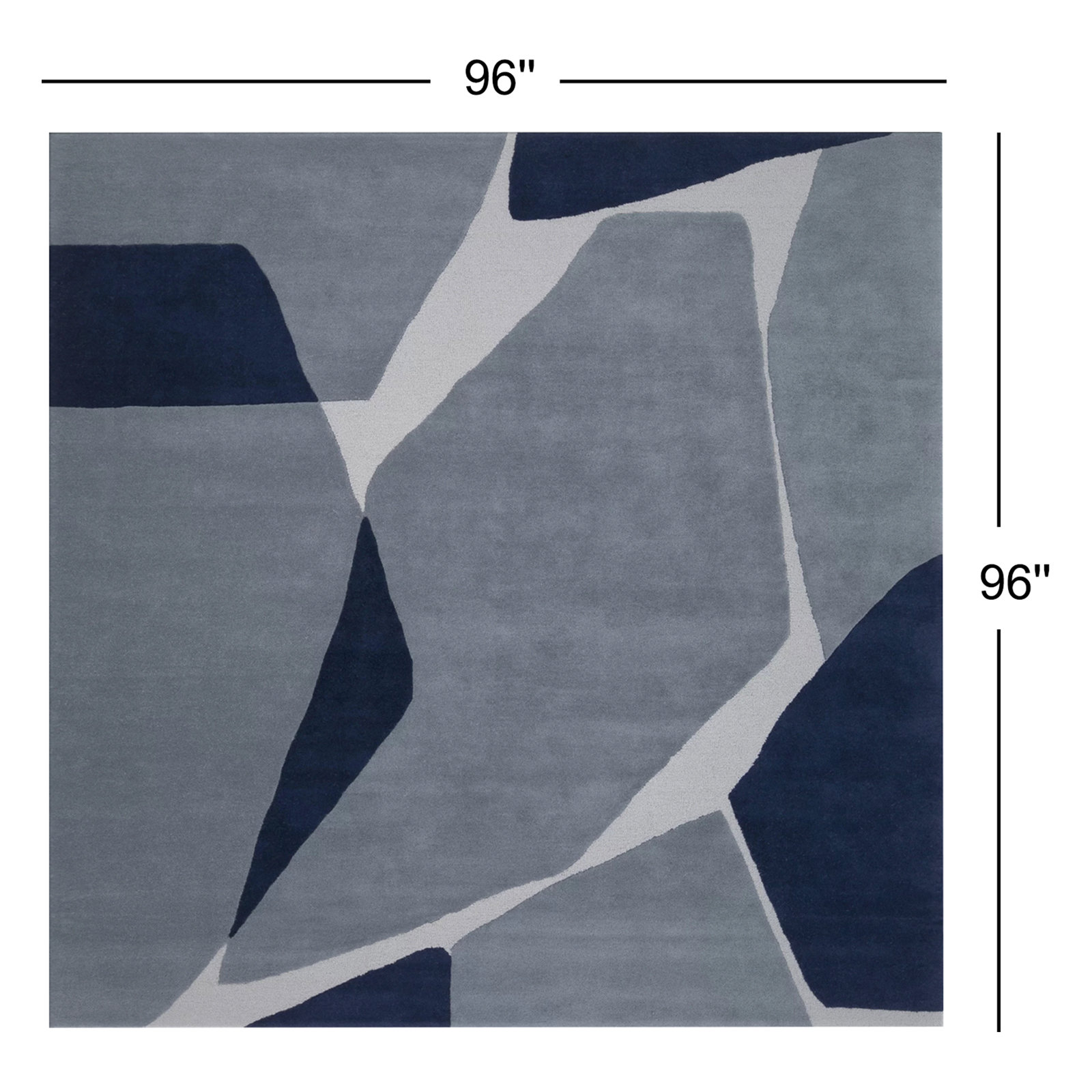 Light Blue Navy Hand-Tufted Abstract Wool Rug, Square 8'