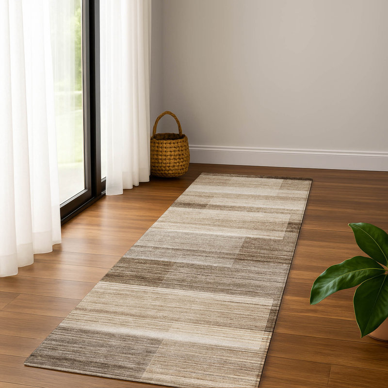 Premium Machine Washable Mayfield AMF2082 Striped Rug, 2'3" x 7'6" Runner, Brown