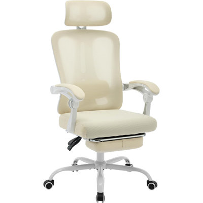 Chaise de bureau ergonomique en filet avec repose-pieds - Chaise de bureau pivotante à haut dossier avec appui-tête et support lombaire réglable pour la maison, le bureau et les jeux (noir)