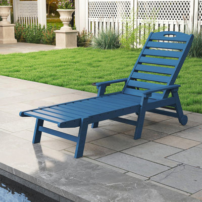 Chaise longue d'extérieur pour patio, chaise longue d'extérieur en PEHD avec dossier inclinable, chaise longue pour l'extérieur, bord de piscine, bronzage, bleu