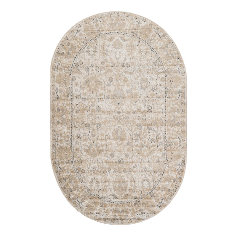 Singleton Oriental Ivory Area Rug, Oval 5'3" x 8'