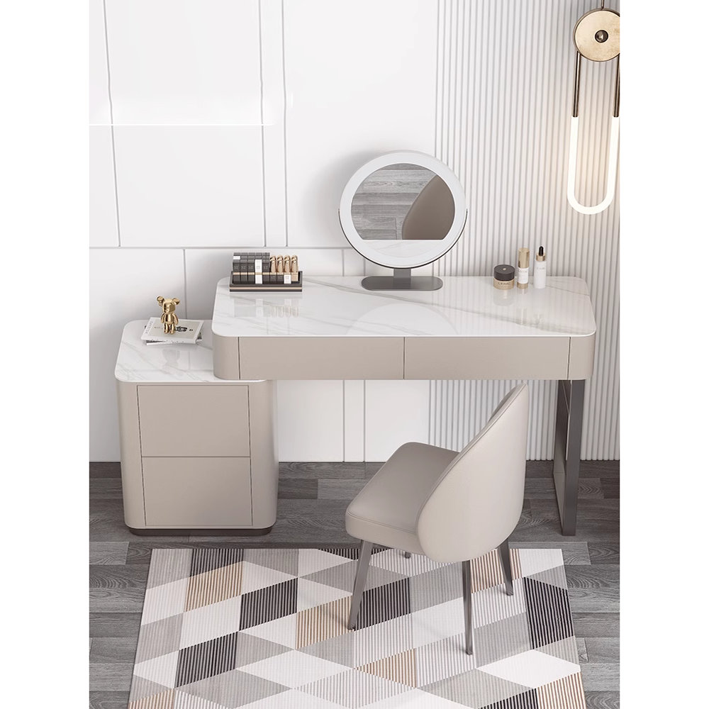 Hokku Designs Edou 55.12'' W Solid Wood Makeup Vanity Set with Lighted