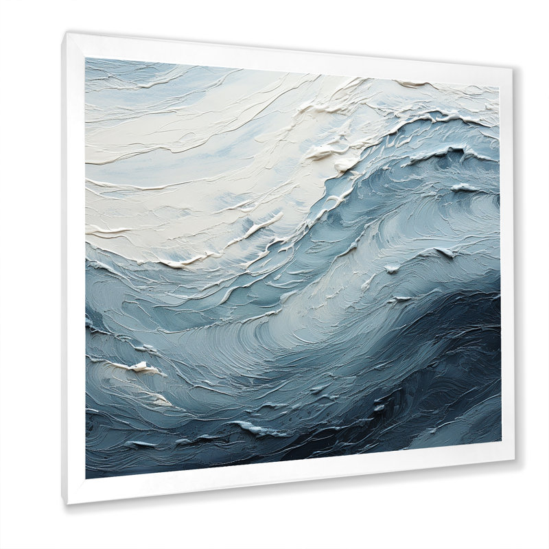Minimalisme, peinture noire et bleue, vague II, Cadre simple blanc, H 36 po x l 36 po x P 1,5 po