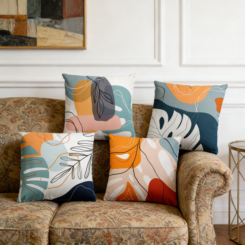 Set Of 4 Square Polyester Pillowcase 17.7*17.7Inch Sofa Pillow Case Bohemian Style Throw Pillow Covers Hidden Zipper Design, A5