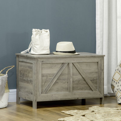Chic 30" Gray Lift Top Storage Box With Hinge - Bedroom, Entryway, Living Room