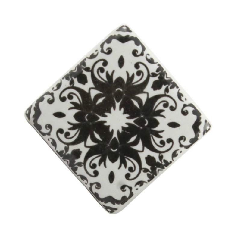 Square Ceramic Knob, Black/White