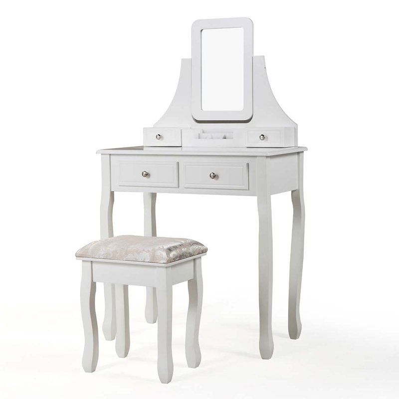 Ensemble coiffeuse en bois avec tabouret et miroir