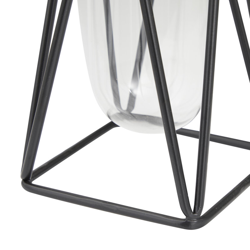 Black Latony 2 Piece Metal Geometric Tube Decorative Table Vase Set