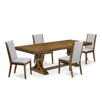 5 Pieces Dining Room set includes a Rectangular Dining Room Table and 4 Grey Linen Fabric Kitchen Chairs, Antique Walnut finish