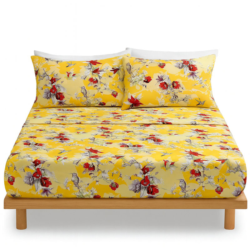 Ensemble de draps en percale en microfibre Birds, Ensemble de draps pour grand lit + un drap-housse 