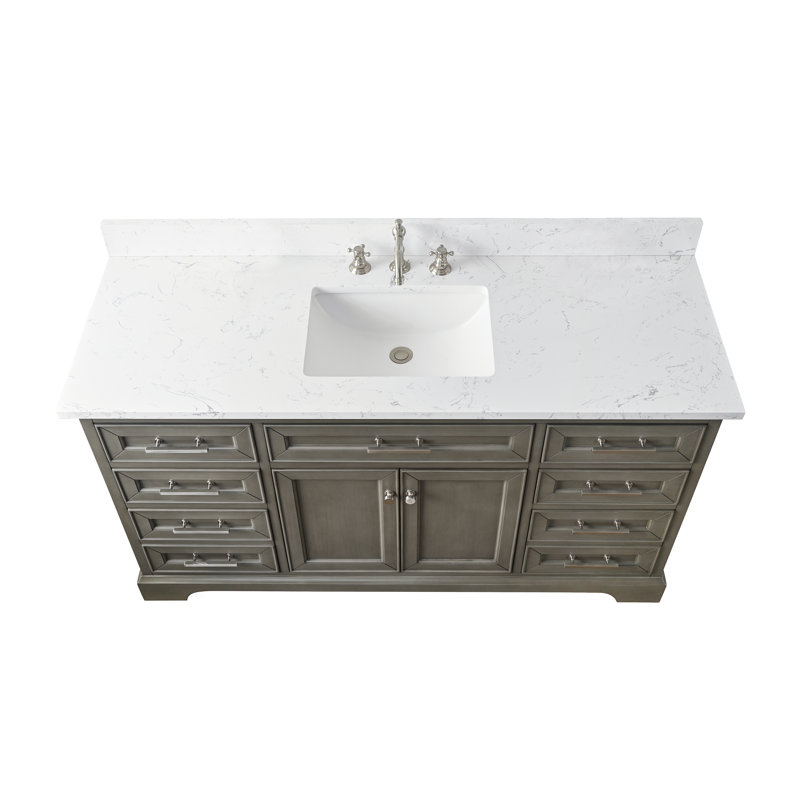 Thompson 60" W Single Bathroom Vanity, Silver Gray/Brushed Nickel