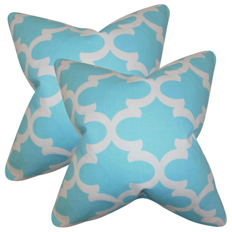 Geometric Square Pillow Cover & Insert, Sky Blue