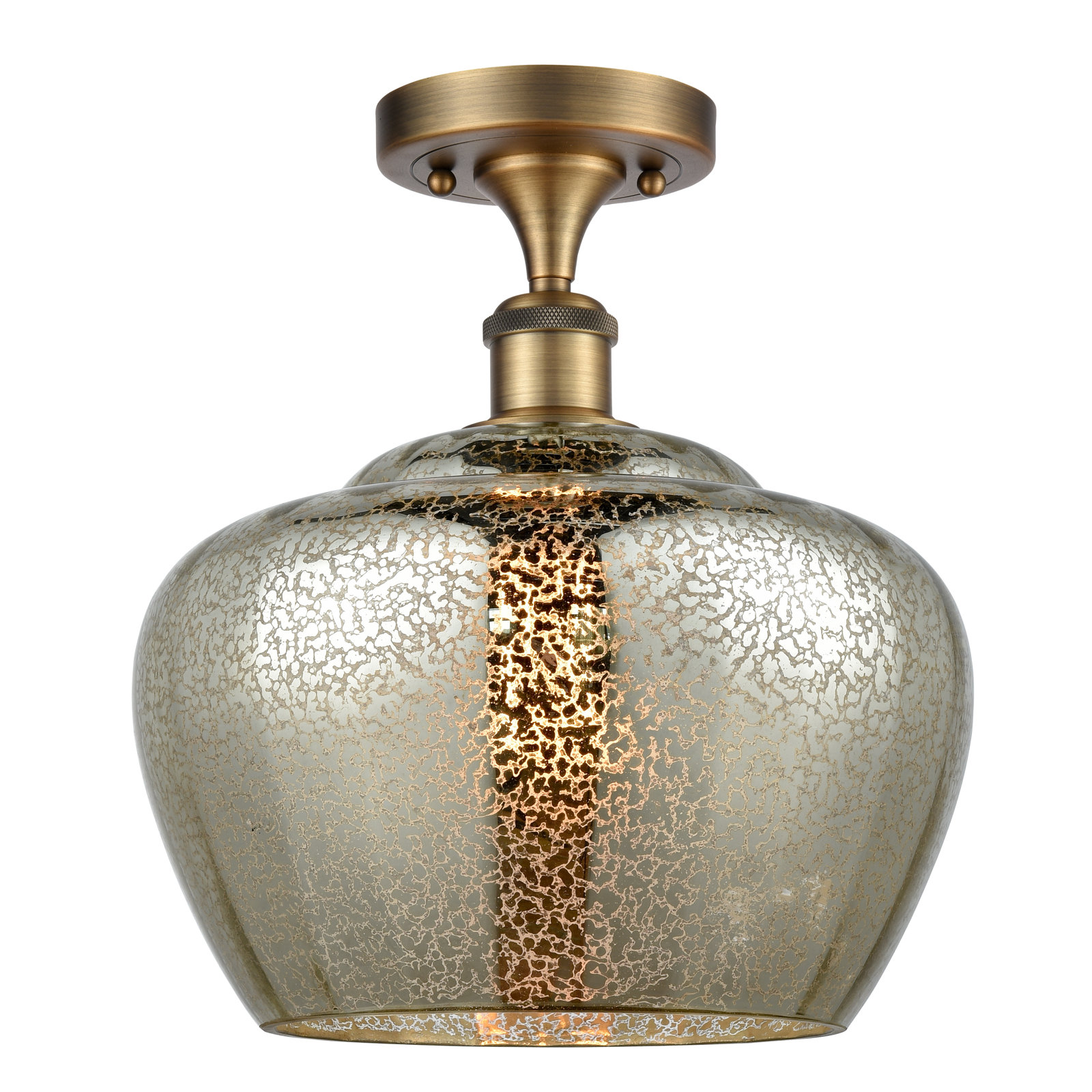 Renee Single Light Glass Semi Flush Mount, Mercury, Brushed Brass, Bulb Not Included