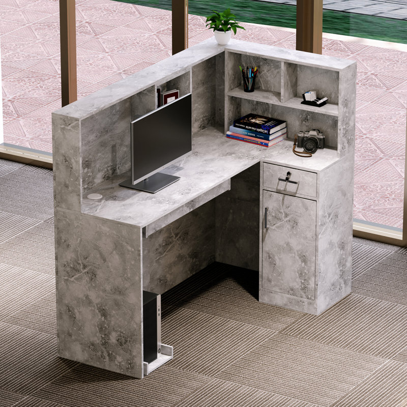 Bureau de réception en L en bois, Marbre gris