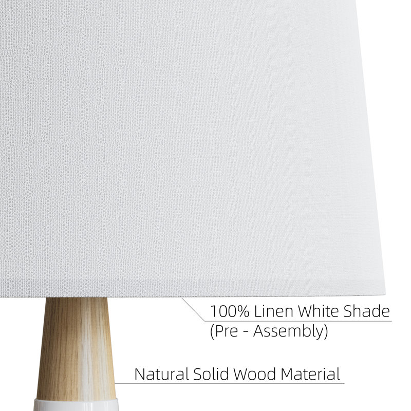 26'' Modern Ceramic And Solid Wood Table Lamp With USB Ports (White) - MCM Modern Funky Accent Table Lamps For Bedroom Bedside/Nightstand, Living Room & Desk