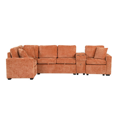 120.5" L-Shaped Convertible Sofa Bed Modular Sectional Sofa Reversible Sleeper With Pull-Out Bed, Cup Holders, And Ample Storage Space For Living Room