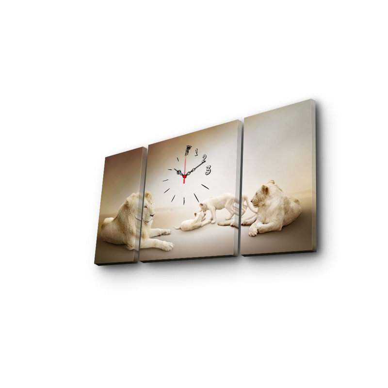 Horloge murale élégante en toile décorative (3 pièces), 33,5 po x 17,7 po | Toile 100% suède avec cadre 100% bois (épaisseur: 1,2 po) | Décoration élégante pour le salon et le bureau, design unique et horloge