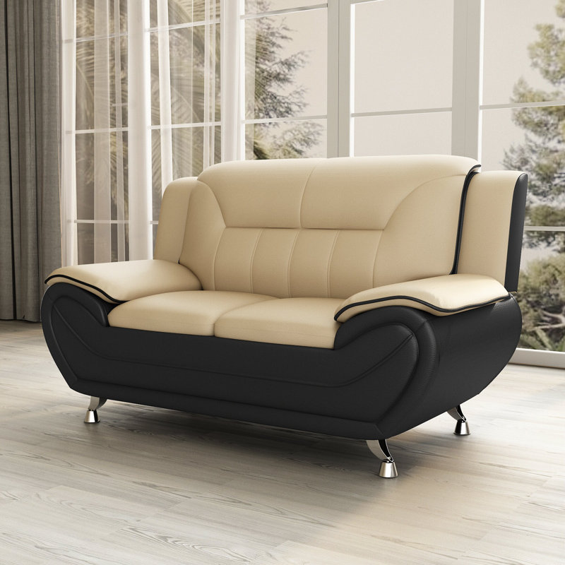61'' Faux Leather Loveseat, Camel/Black Faux Leather