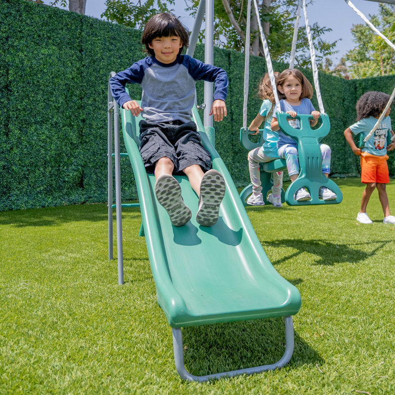 Rochester Green Metal Swing Set with Slide and Glider