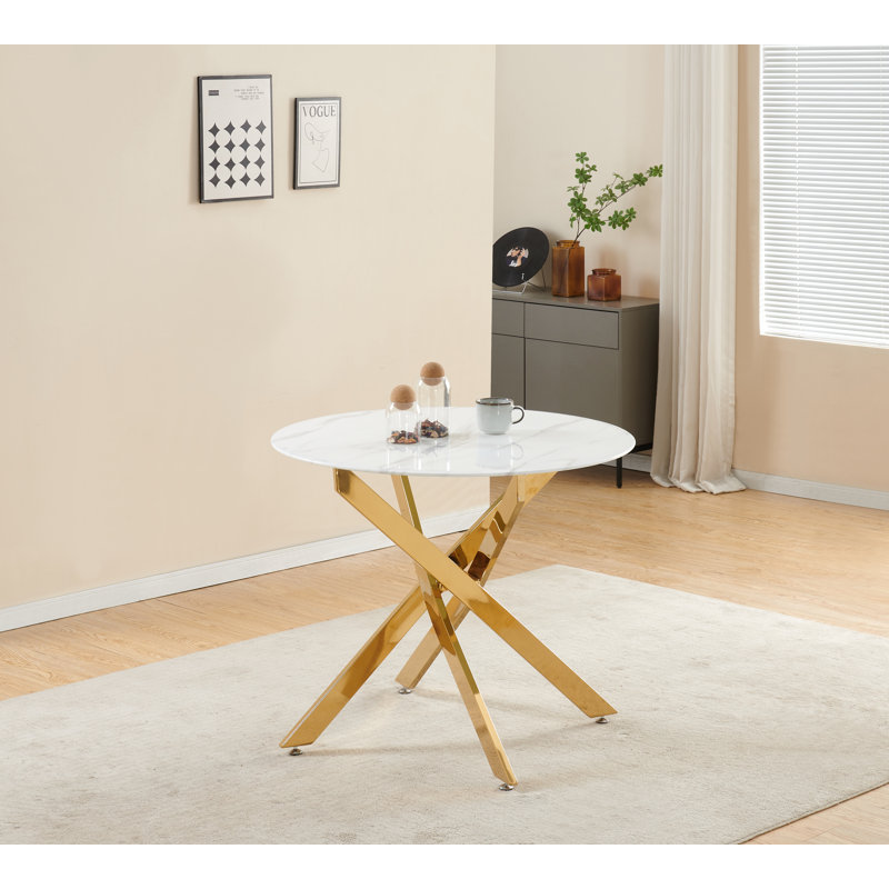 Round Glass Top Metal Base Dining Table