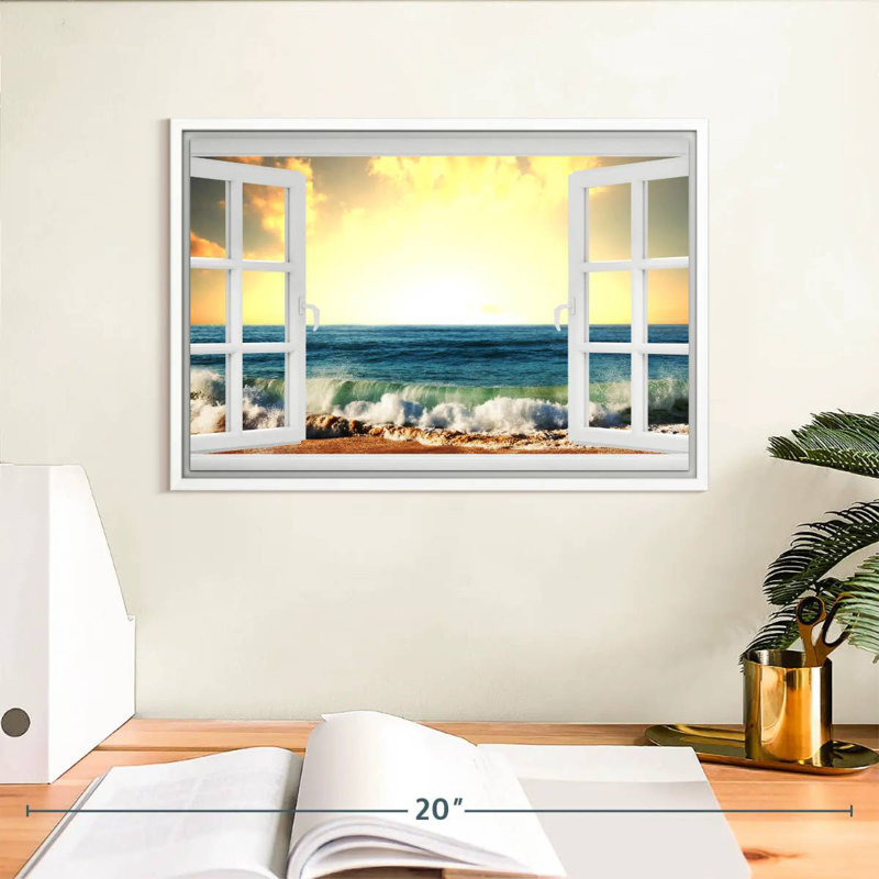 Fenêtre sur Samoset ondulé, Cadre flottant blanc, 13 po x 9 po