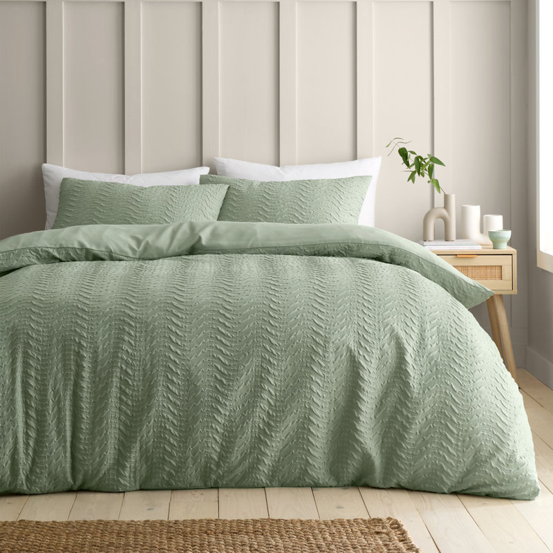 Heatset Wave Duvet Cover Set, Double Duvet Cover + 2 Standard Pillowcases, Green