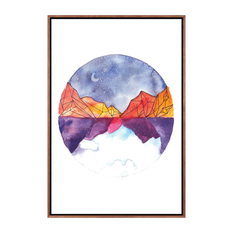 Art circulaire, H 26 po x l 18 po x P 1,5 po, Toile avec cadre en bois brun