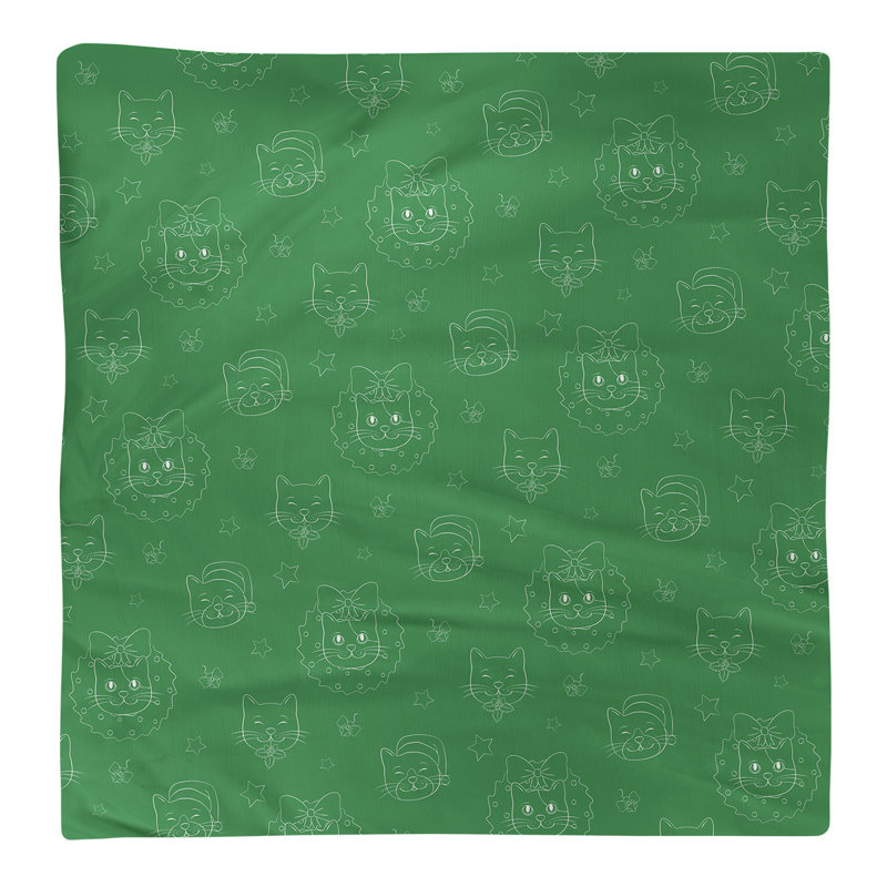 Serviette de noël fête des chats fêter hol, 22 po x 22 po, Vert / blanc, Coton
