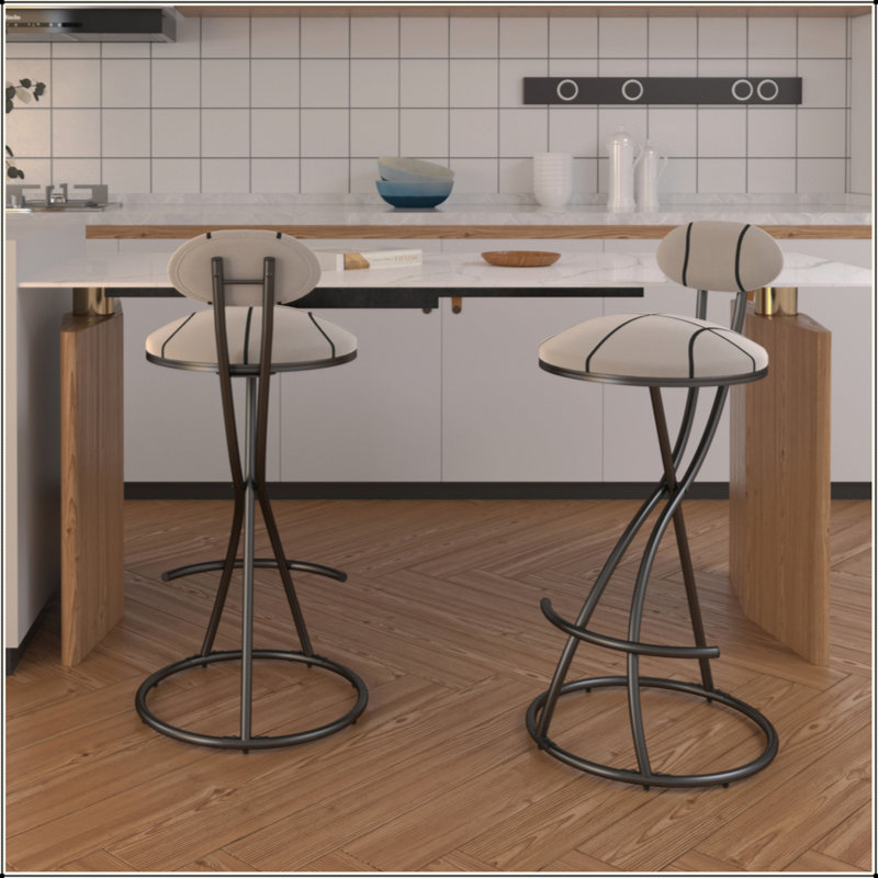 Ensemble de 2 tabourets de bar rembourrés avec tabourets rayés de hauteur comptoir en velours moderne pour îlot de cuisine, salon