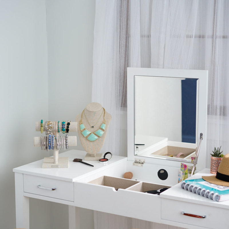 Kiralyn Writing Desk with Power Outlet, Crisp White