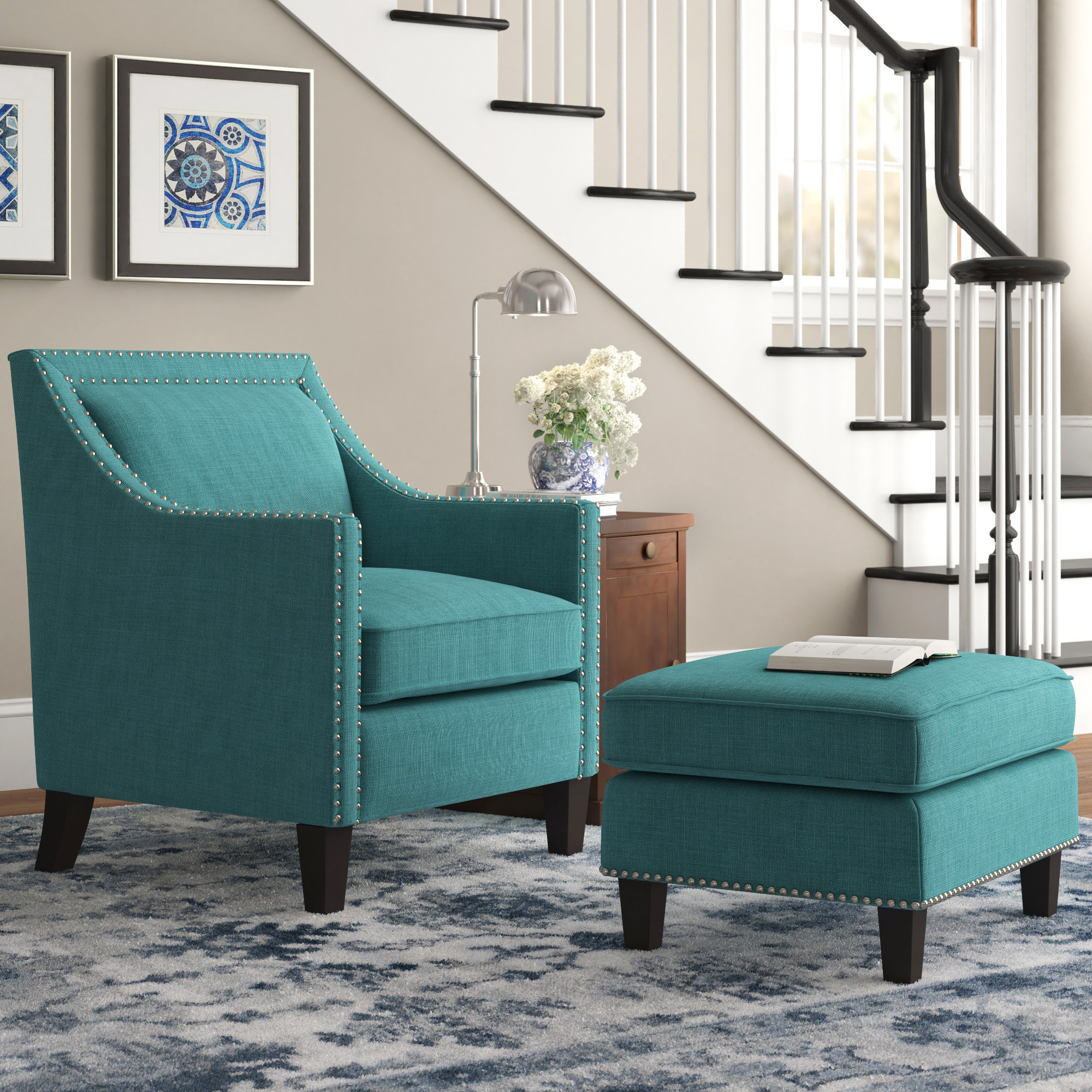 Teal armchair with ottoman new arrivals