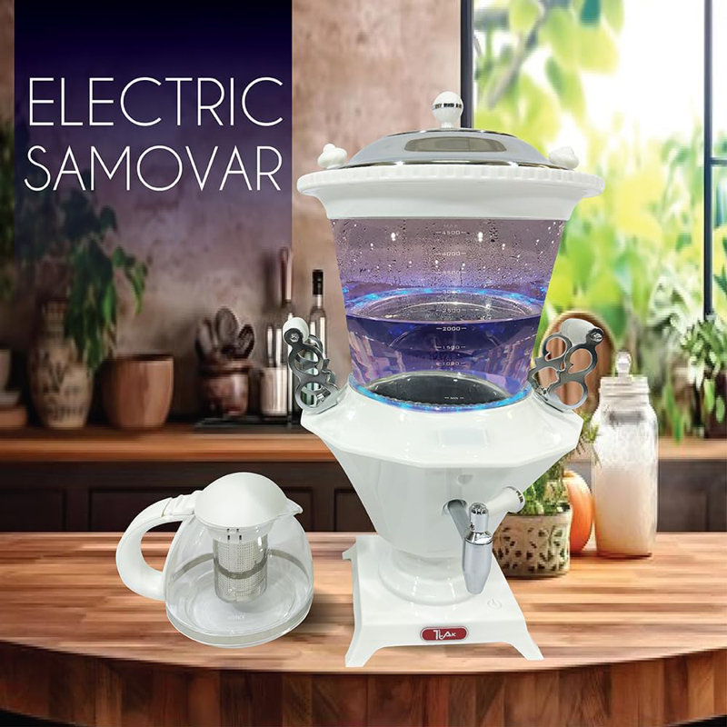 White Electric Glass Samovar with LED Temperature Display