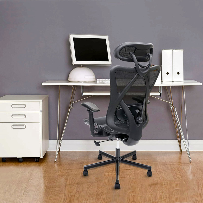 Black Mesh Office Chair, Ergonomic, With Wheels, Adjustable Lumbar Support, Armrest, Headrest-Tilt High Back Desk Chair, With Mute Wheel For Office Home Gaming