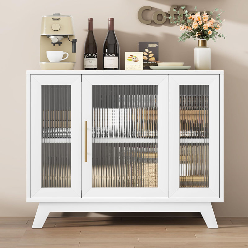 Buffet avec porte en verre cannelé, Blanc