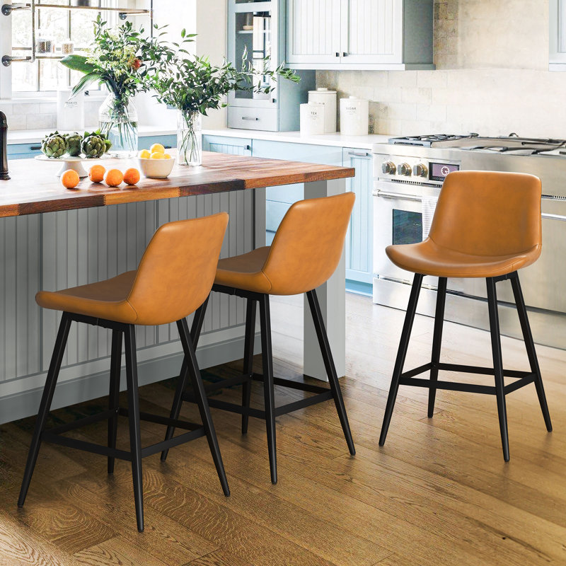 Cannell Upholstered Counter Stool with Metal Frame, Black/Whiskey Brown