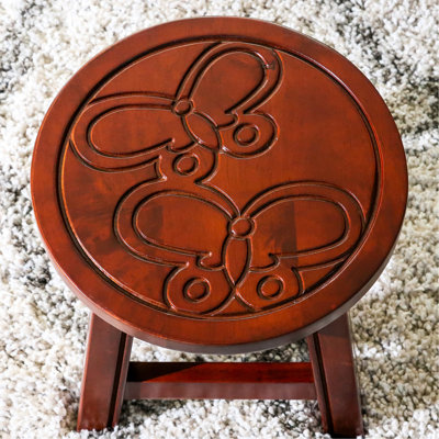 Wooden Step Stool With Butterflies, Cherry - And Charming For Home Decor Footrests 10" X 11 Butterflies In Strong Functional Mini Side Tables H 11" D