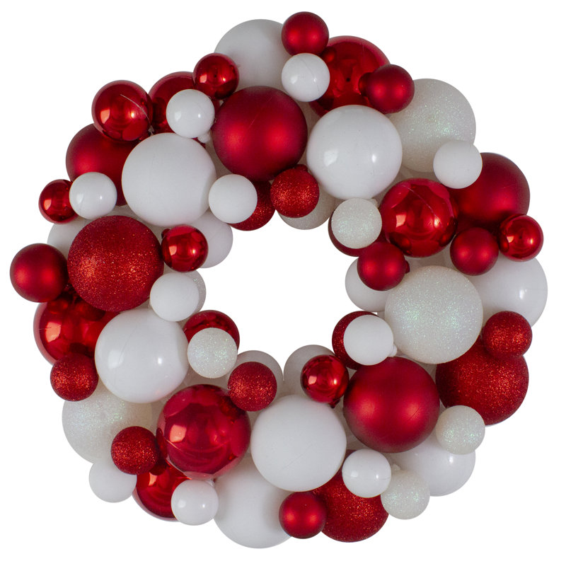 Couronne de Noël à 3 finitions incassable, H 13 po x l 13 po x P 3 po, Red