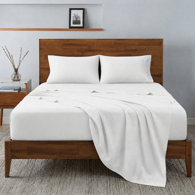 500 Thread Count 100% Cotton Sateen Sheet Set with Deep Pocket (4PC.), King, White