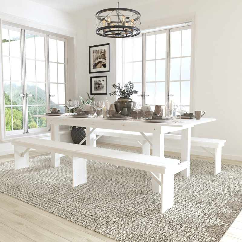 Ensemble de table de ferme pliable et deux bancs 8 pi x 40 po Dejon, H 30 po x L 96 po x l 40 po, Brun