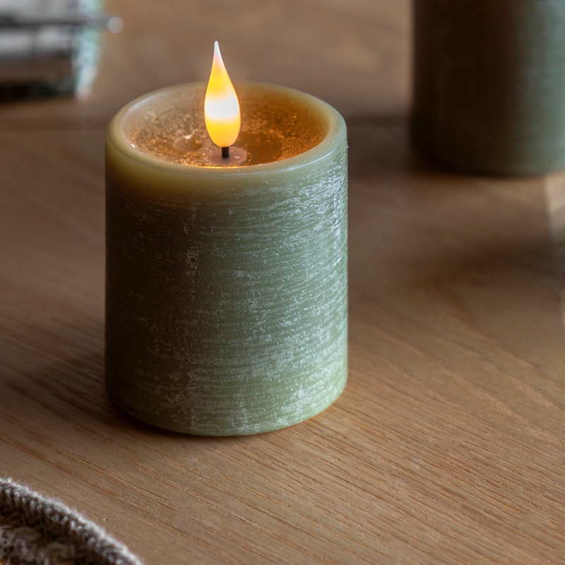 Unscented Flameless Pillar Candle with Plastic Holder, Olive
